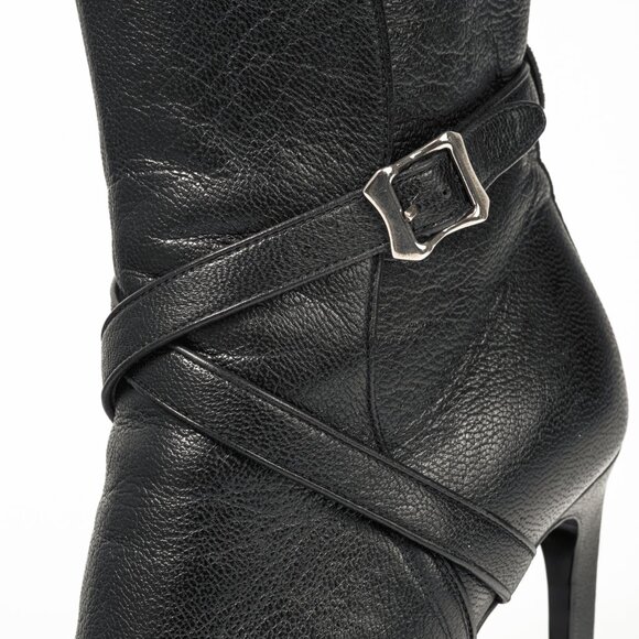 Saint Laurent Nero Leather Wraparound Open-Toe Booties - Picture 6 of 8